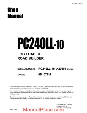 komatsu hydraulic excavator pc240ll 10 shop manual page 1