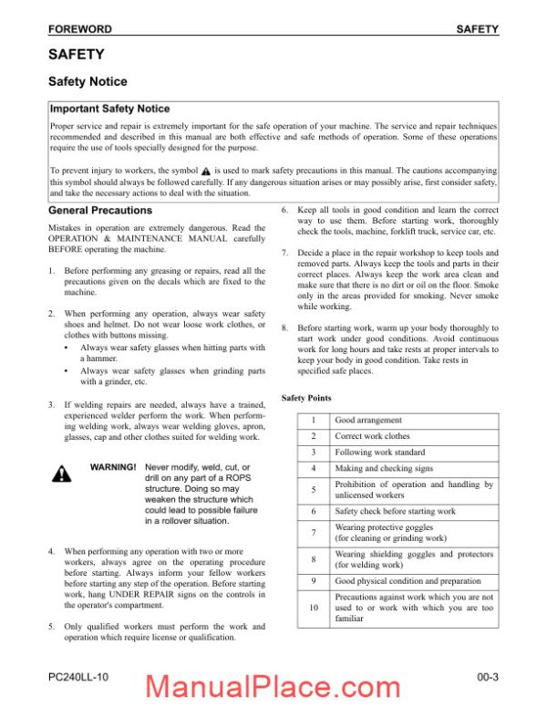 komatsu hydraulic excavator pc240ll 10 shop manual page 3