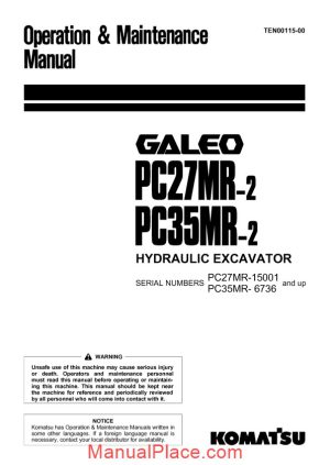 komatsu hydraulic excavator pc27mr 35mr 2 operation maintenance manual page 1