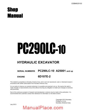 komatsu hydraulic excavator pc290lc 10 shop manual page 1