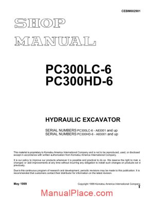 komatsu hydraulic excavator pc300hd 6 shop manual page 1