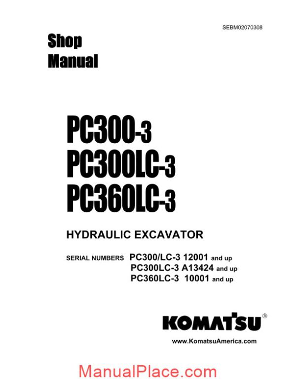 komatsu hydraulic excavator pc360 3 shop manual page 1