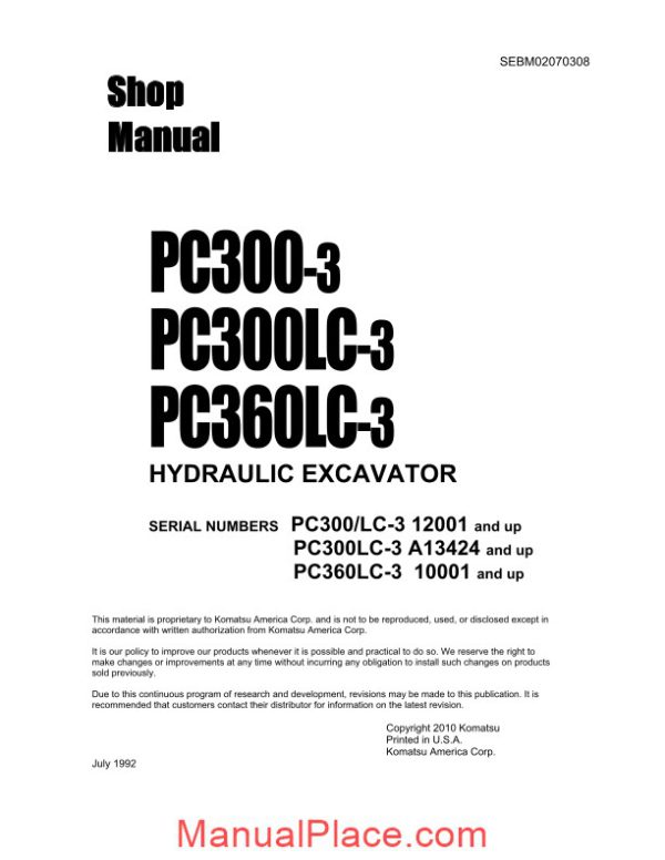 komatsu hydraulic excavator pc360 3 shop manual page 3