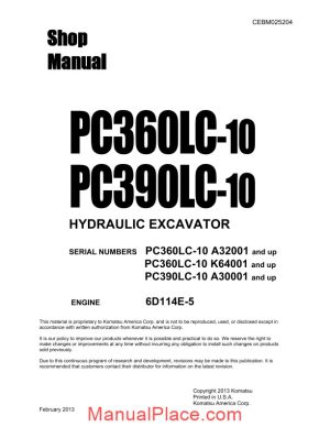 komatsu hydraulic excavator pc360lc 390lc 10 shop manual page 1