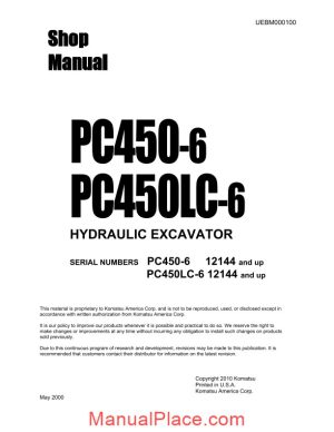 komatsu hydraulic excavator pc450 6 shop manual page 1