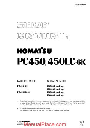 komatsu hydraulic excavator pc450 6k 34000 shop manual page 1