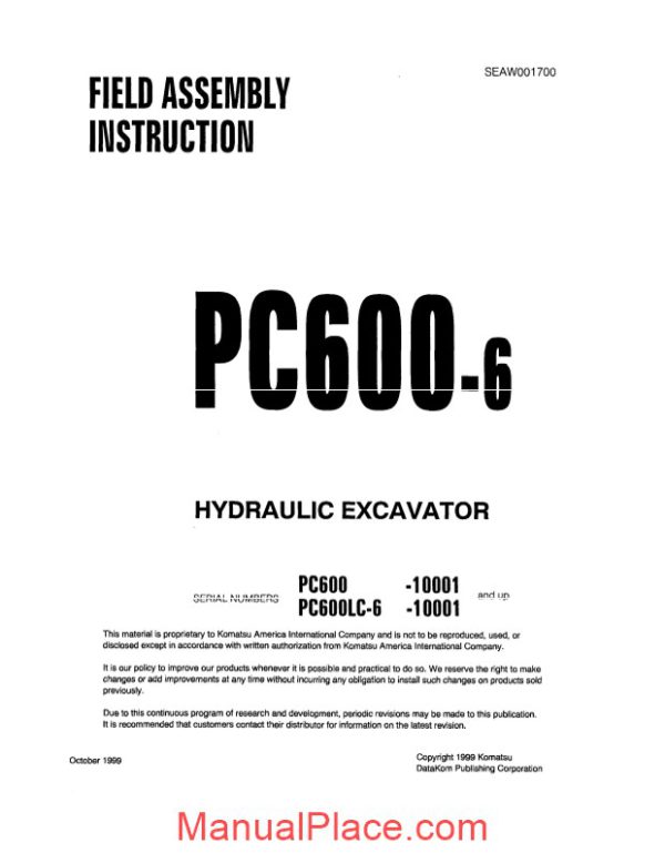 komatsu hydraulic excavator pc600 6 f field assembly instruction page 2