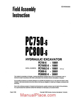 komatsu hydraulic excavator pc750 6 shop manual page 1