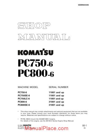 komatsu hydraulic excavator pc750 800 6 shop manual page 1