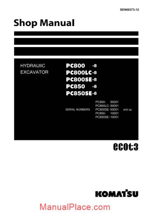 komatsu hydraulic excavator pc850se 8 shop manual page 1