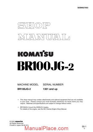 komatsu mobile crushers br100jg 2 shop manual page 1