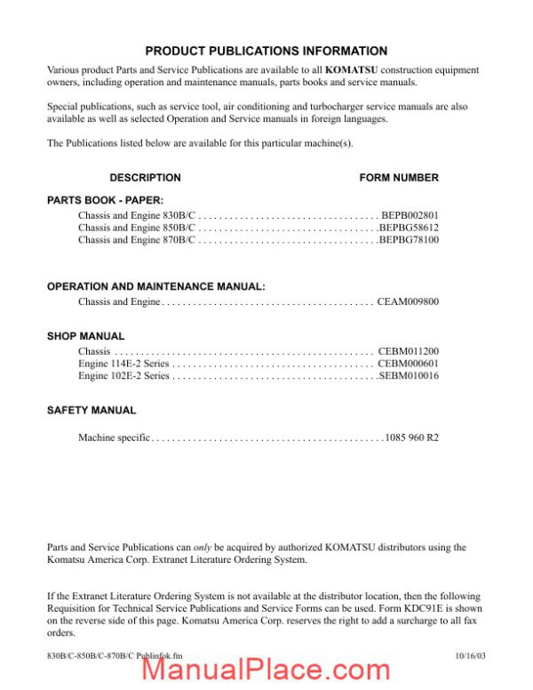 komatsu motor grader 870c shop manual page 3