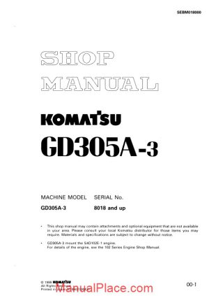 komatsu motor grader gd305a 3 shop manual page 1