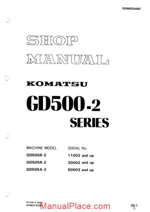 komatsu motor grader gd505r 2 shop manual page 1