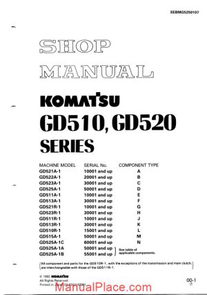 komatsu motor grader gd523r 1 shop manual page 1