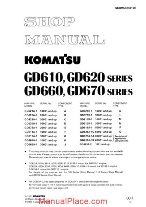 komatsu motor grader gd611r 1 shop manual page 1