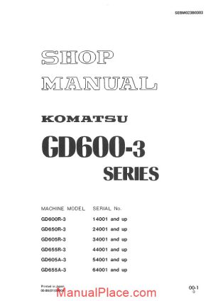 komatsu motor grader gd655a 3 shop manual page 1