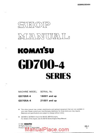 komatsu motor grader gd705r 4 shop manual page 1