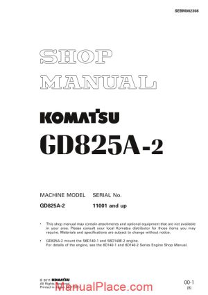 komatsu motor grader gd825a 2shop manual page 1