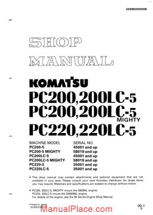 komatsu pc200 5 shop manual page 1