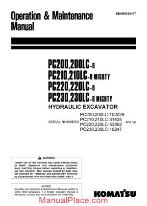 komatsu pc200 pc210 pc220 pc230 6 operation maintenance manual page 1