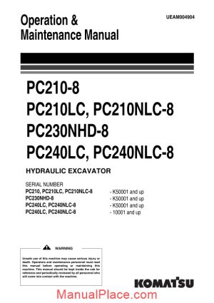 komatsu pc210 210lc 210nlc 230nhd 240lc 240nlc 8 operation maintenance manual page 1