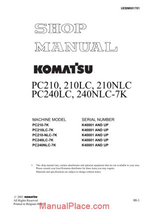 komatsu pc210 210lc 210nlc 240lc 240nlc 7k shop manual page 1