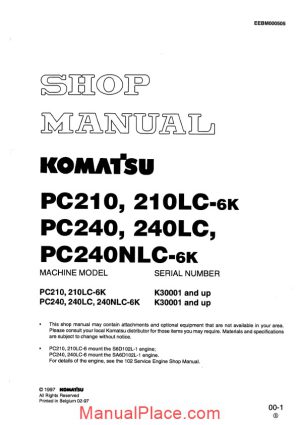 komatsu pc210 210lc pc240 pc240lc 240nlc 6k shop manual page 1