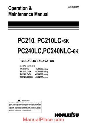 komatsu pc210 210lc pc240lc 240nlc 6k operation maintenance manual page 1