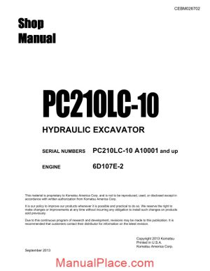 komatsu pc210lc 10 hydraulic excavator shop manual page 1