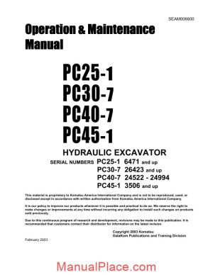 komatsu pc25 1 pc30 7 pc40 7 pc45 1 operation maintenance manual seam006600 page 1