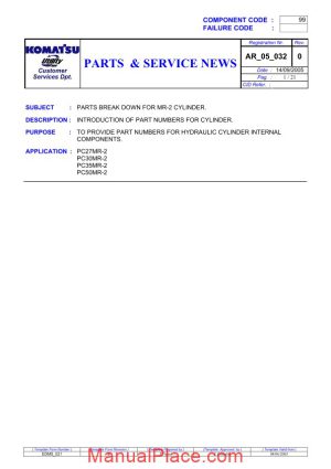 komatsu pc27 50mr 2 parts service news page 1