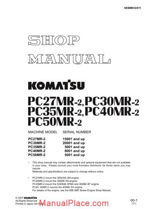 komatsu pc27 pc30 pc35 pc40 pc50 mr2 shop manual page 1