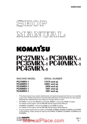 komatsu pc27mrx 1 pc30mrx 1 pc35mrx 1 pc40mrx 1 pc45mrx 1 shop manual sebm016808 page 1