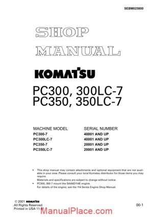 komatsu pc300 7 shop manual page 1