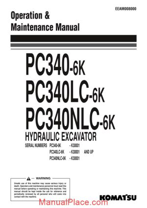 komatsu pc340 340lc 340nlc 6k operation maintenance manual page 1