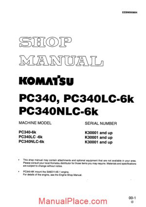 komatsu pc340 340lc 340nlc 6k shop manual page 1