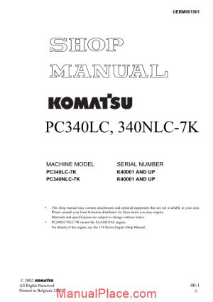 komatsu pc340lc 340nlc 7k shop manual page 1