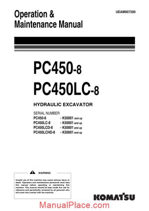 komatsu pc450 450lc 8 operation maintenance manual page 1