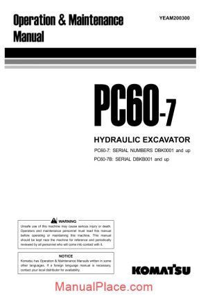 komatsu pc60 7 operation and maintenance manual yeam200300 page 1