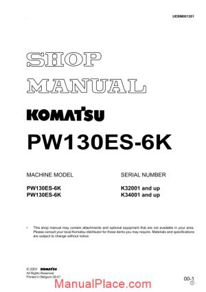 komatsu pw130es 6k shop manual page 1