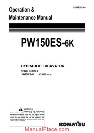 komatsu pw150es 6k operation maintenance manual page 1