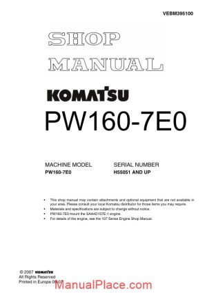 komatsu pw160 7e0 shop manual page 1