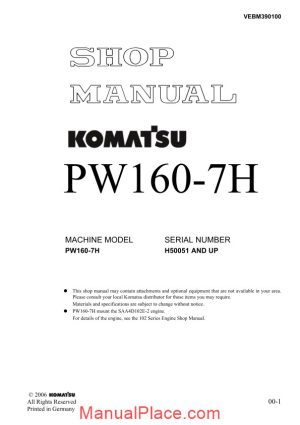 komatsu pw160 7h shop manual page 1