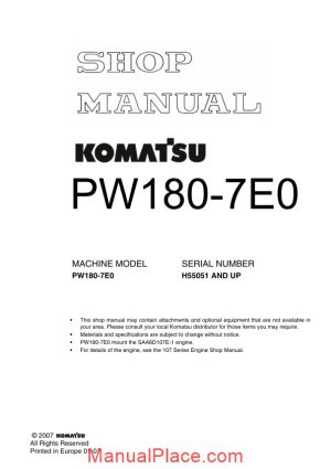 komatsu pw180 7e0 shop manual page 1