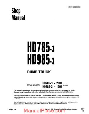 komatsu rigid dump trucks hd985 3 shop manual page 1