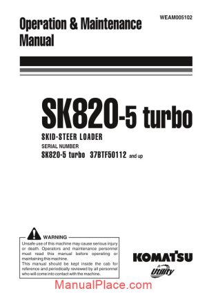 komatsu sk820 5 turbo operation maintenance manual page 1