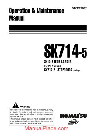 komatsu skid steer loader sk714 5 operation maintenance manual page 1