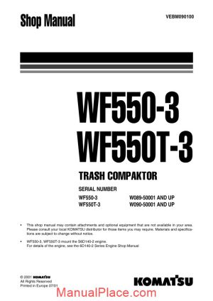 komatsu trash compactors wf550 3 workshop manuals page 1