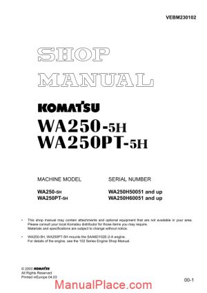 komatsu wa250 250pt 5h shop manual page 1